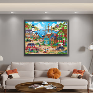 Yishu - Seaside Town Scene - 60*50CM 11CT 3 Stamped Cross Stitch