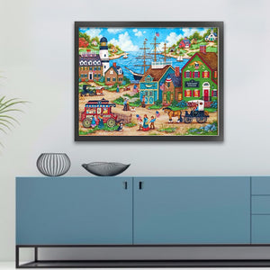 Yishu - Seaside Town Scene - 60*50CM 11CT 3 Stamped Cross Stitch