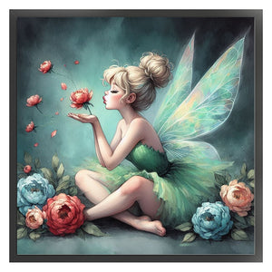 Yishu - Green Fairy Holding Flowers - 50*50CM 11CT 3 Stamped Cross Stitch