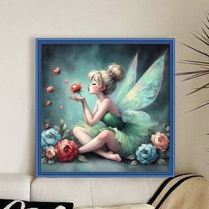 Yishu - Green Fairy Holding Flowers - 50*50CM 11CT 3 Stamped Cross Stitch