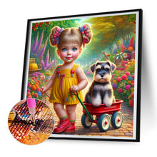Load image into Gallery viewer, Garden Girl And Puppy 30*30CM(Canvas) Full Round Drill Diamond Painting
