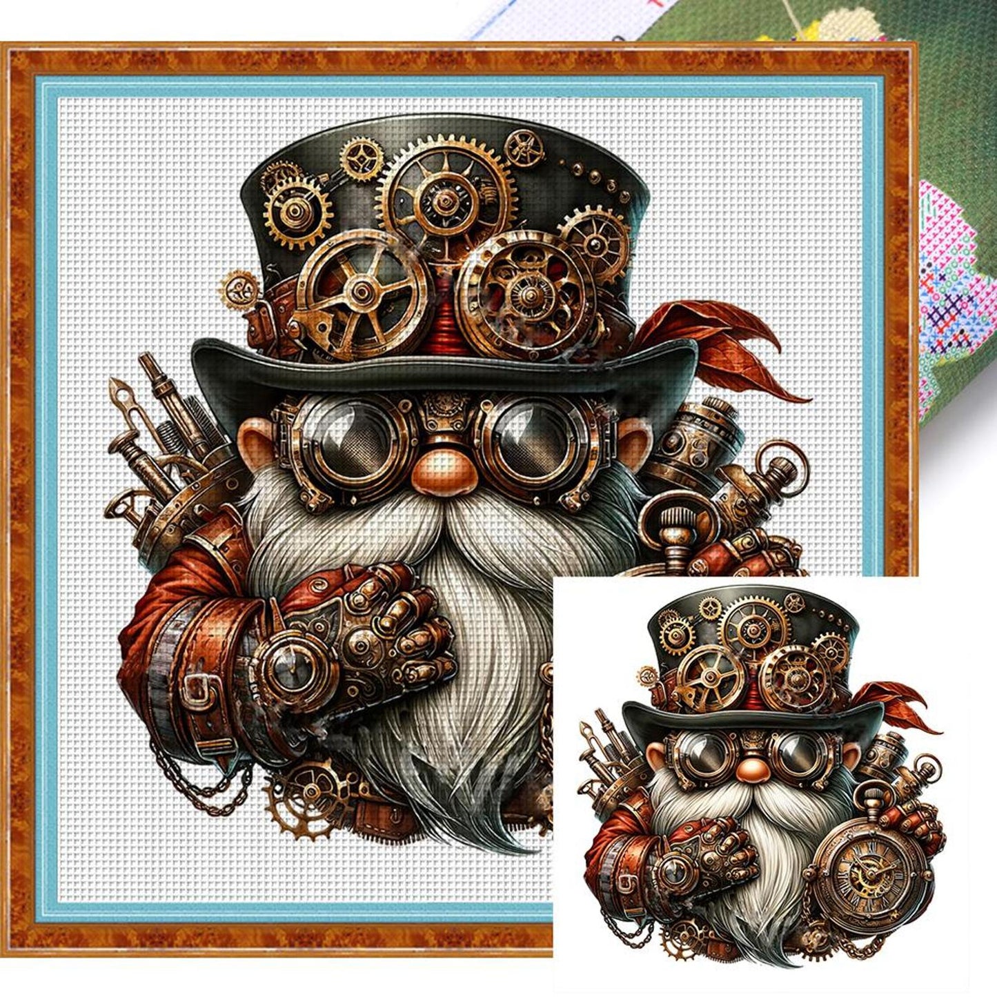 Steampunk Mechanical Gnome - Full 11CT Stamped Cross Stitch 50x50CM - Yishu