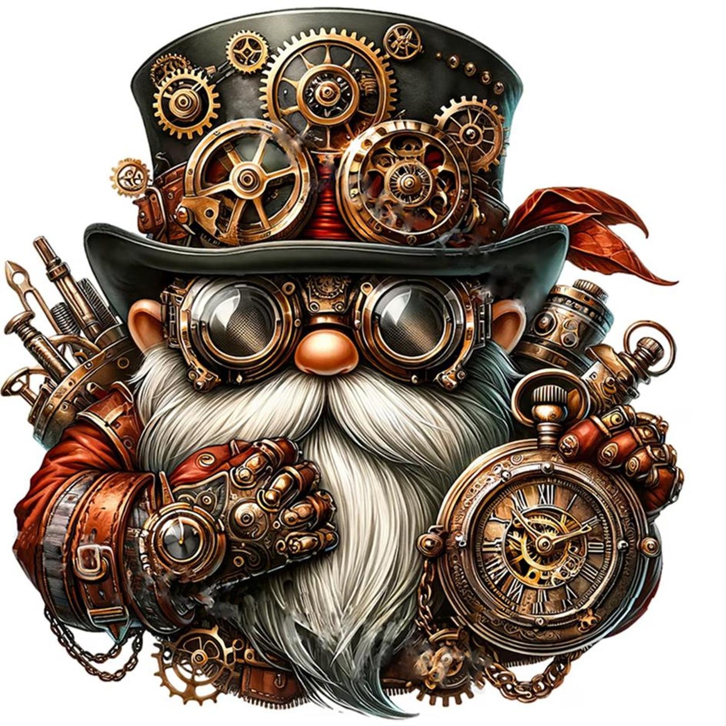 Steampunk Mechanical Gnome - Full 11CT Stamped Cross Stitch 50x50CM - Yishu