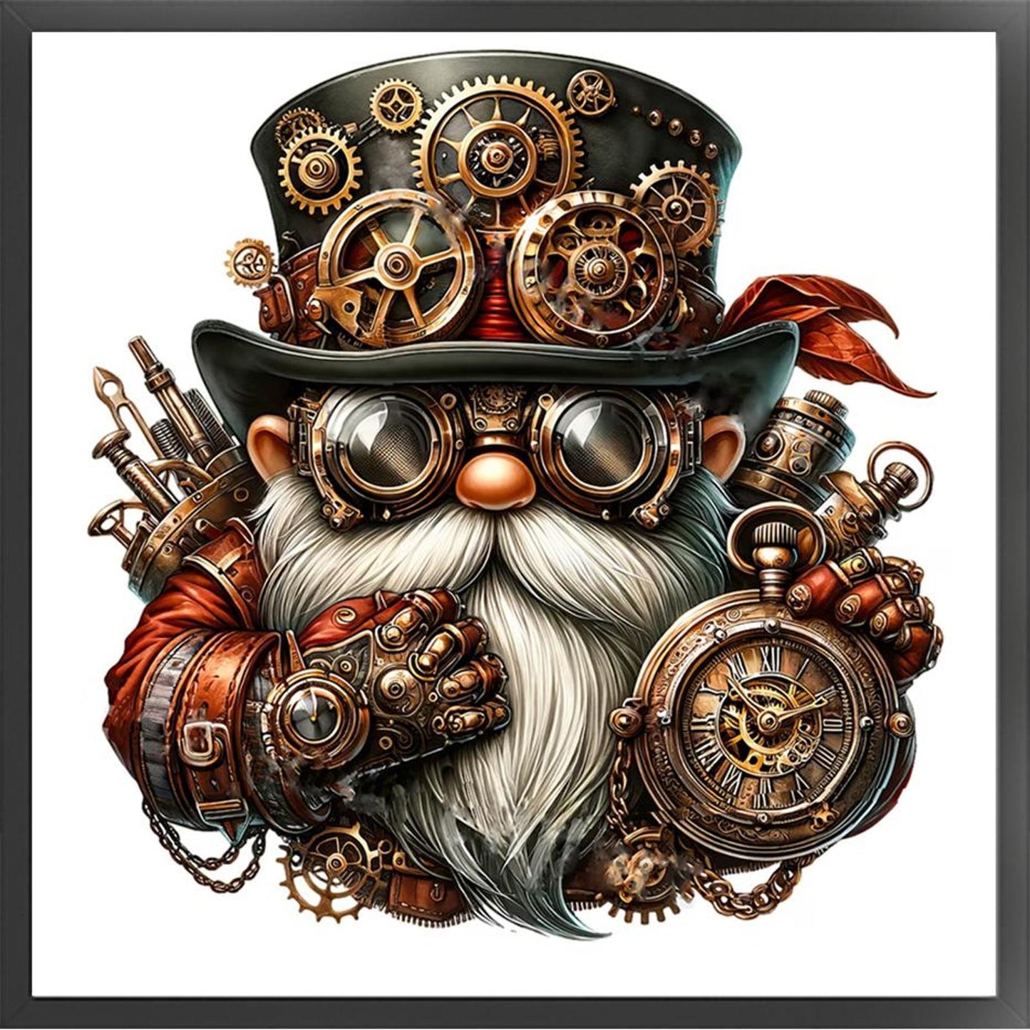 Steampunk Mechanical Gnome - Full 11CT Stamped Cross Stitch 50x50CM - Yishu