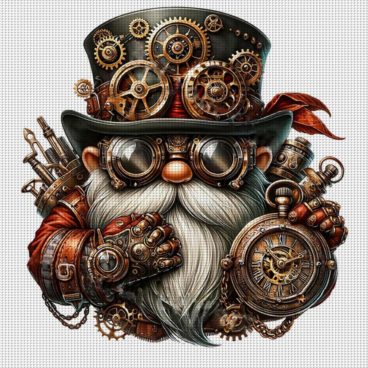 Steampunk Mechanical Gnome - Full 11CT Stamped Cross Stitch 50x50CM - Yishu