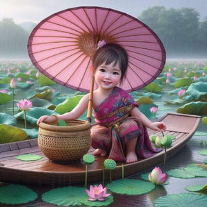 Lotus Girl 30*30CM(Canvas) Full Round Drill Diamond Painting