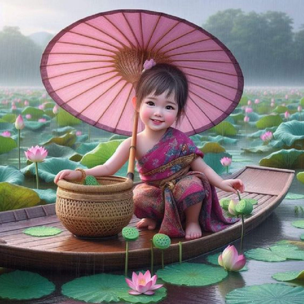 Lotus Girl 30*30CM(Canvas) Full Round Drill Diamond Painting