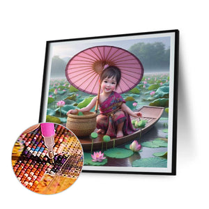 Lotus Girl 30*30CM(Canvas) Full Round Drill Diamond Painting