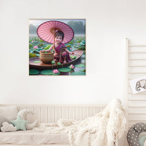 Lotus Girl 30*30CM(Canvas) Full Round Drill Diamond Painting