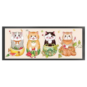 Mona Lisa Silk Brand - Four-Sided Lucky Cats - 98*42CM 11CT 3 Stamped Cross Stitch