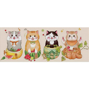 Mona Lisa Silk Brand - Four-Sided Lucky Cats - 98*42CM 11CT 3 Stamped Cross Stitch