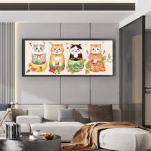Load image into Gallery viewer, Mona Lisa Silk Brand - Four-Sided Lucky Cats - 98*42CM 11CT 3 Stamped Cross Stitch
