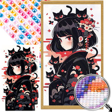 Load image into Gallery viewer, Black Cat And Girl 40*70CM(Picture) Full Round Drill Diamond Painting
