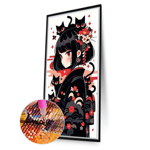Black Cat And Girl 40*70CM(Picture) Full Round Drill Diamond Painting