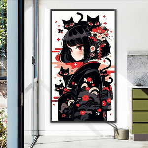 Black Cat And Girl 40*70CM(Picture) Full Round Drill Diamond Painting