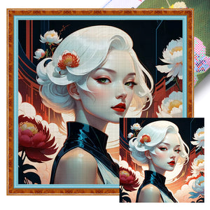 Huancan - Silver-Haired Elegant Beauty - 40*40CM 14CT 2 Stamped Cross Stitch