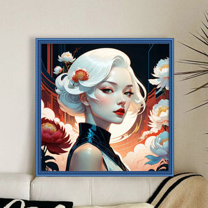 Huancan - Silver-Haired Elegant Beauty - 40*40CM 14CT 2 Stamped Cross Stitch