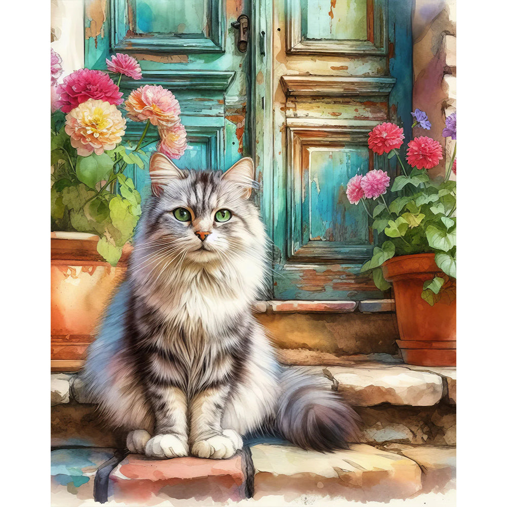 Retro Style Cat 40*50CM(Canvas) Full Round Drill Diamond Painting
