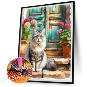 Retro Style Cat 40*50CM(Canvas) Full Round Drill Diamond Painting