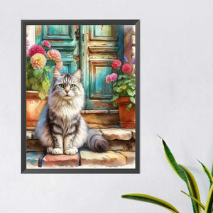 Retro Style Cat 40*50CM(Canvas) Full Round Drill Diamond Painting