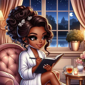 Black Beauty Reading 30*30CM(Canvas) Full Round Drill Diamond Painting