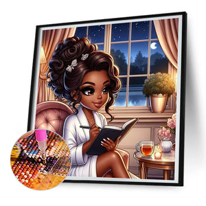 Black Beauty Reading 30*30CM(Canvas) Full Round Drill Diamond Painting