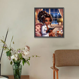 Black Beauty Reading 30*30CM(Canvas) Full Round Drill Diamond Painting
