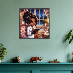 Black Beauty Reading 30*30CM(Canvas) Full Round Drill Diamond Painting