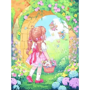 Huancan - Little Girl In The Garden - 40*55CM 11CT 3 Stamped Cross Stitch