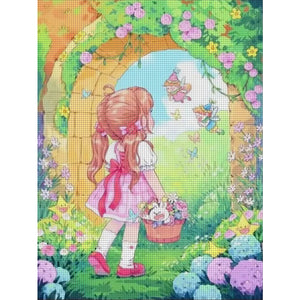 Huancan - Little Girl In The Garden - 40*55CM 11CT 3 Stamped Cross Stitch