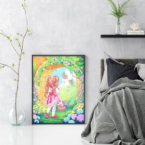 Huancan - Little Girl In The Garden - 40*55CM 11CT 3 Stamped Cross Stitch