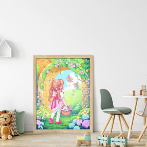 Huancan - Little Girl In The Garden - 40*55CM 11CT 3 Stamped Cross Stitch