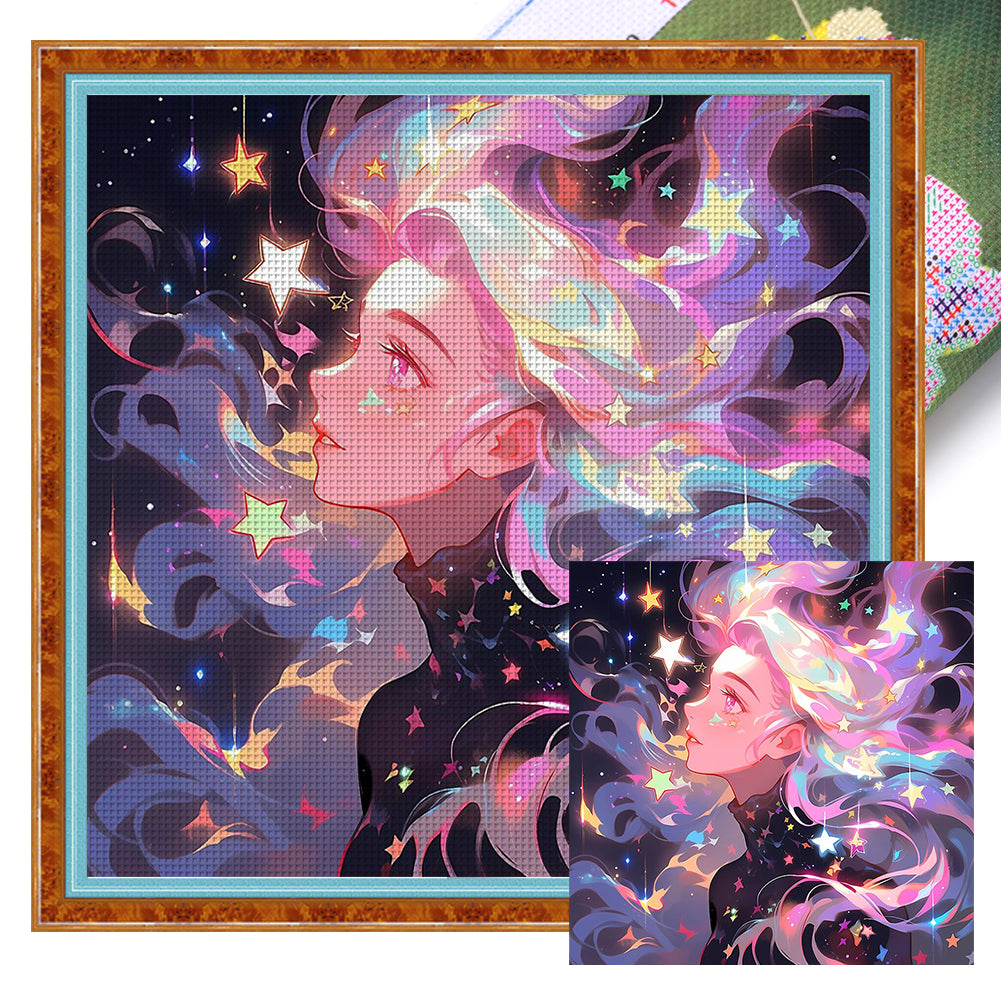 Huancan - Starlight Girl - 50*50CM 14CT 2 Stamped Cross Stitch