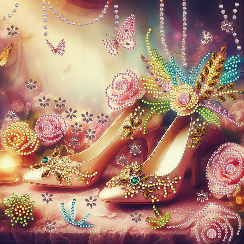 Dream Feather High Heels 30*30CM(Canvas) Partial Special Shaped Drill Diamond Painting