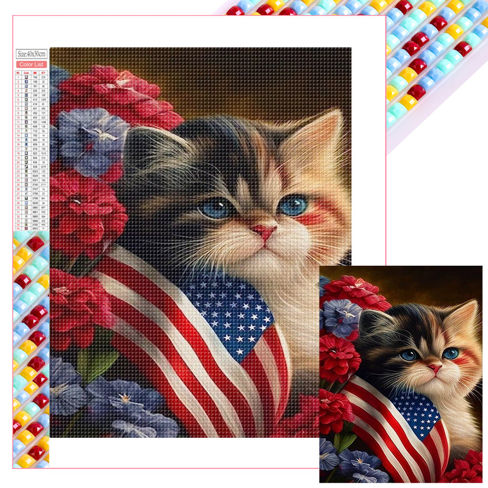 Independence Day Flag Cat 30*40CM(Picture) Full Square Drill Diamond Painting