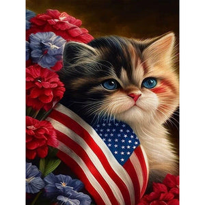 Independence Day Flag Cat 30*40CM(Picture) Full Square Drill Diamond Painting