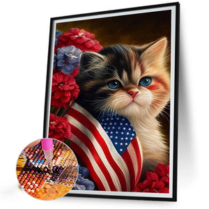 Independence Day Flag Cat 30*40CM(Picture) Full Square Drill Diamond Painting