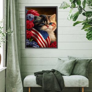 Independence Day Flag Cat 30*40CM(Picture) Full Square Drill Diamond Painting