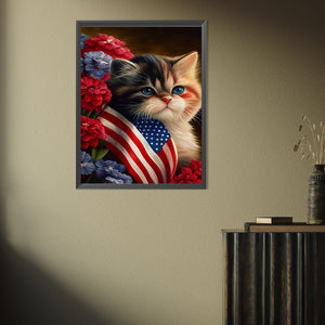 Independence Day Flag Cat 30*40CM(Picture) Full Square Drill Diamond Painting