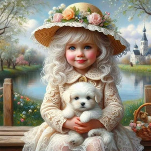 Girl Holding A Dog 30*30CM(Picture) Full Square Drill Diamond Painting