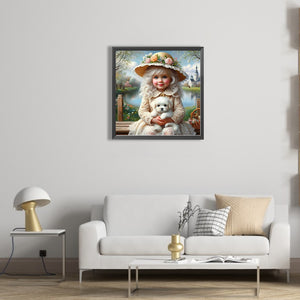 Girl Holding A Dog 30*30CM(Picture) Full Square Drill Diamond Painting