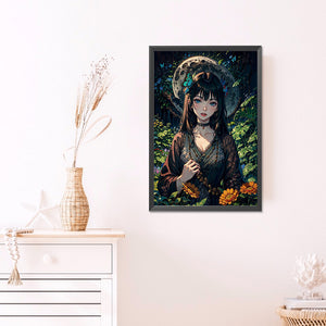Black-Haired Girl 40*60CM(Picture) Full Round Drill Diamond Painting