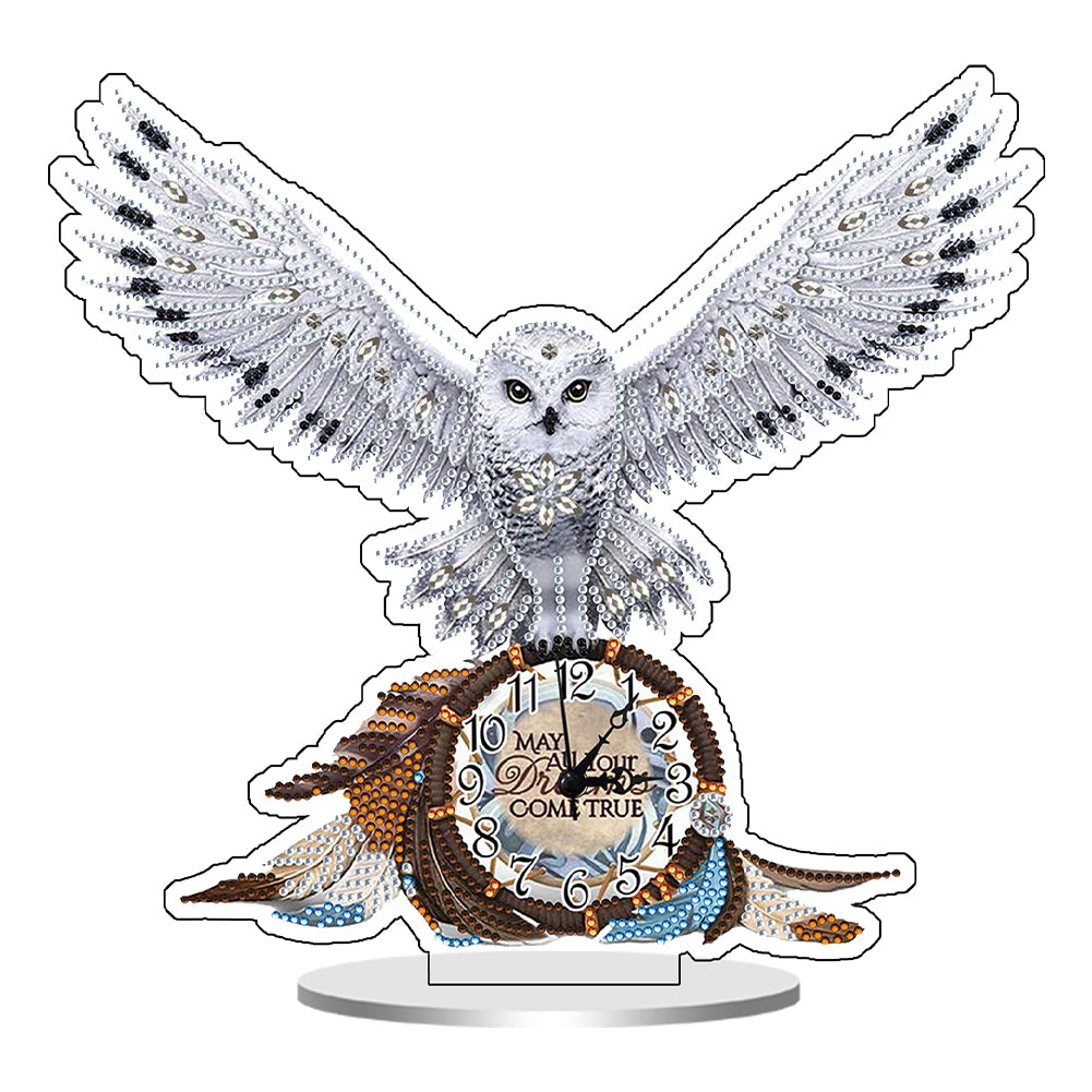Acrylic Special Shaped White Owl 5D Diamond Painting Clock DIY Art Craft