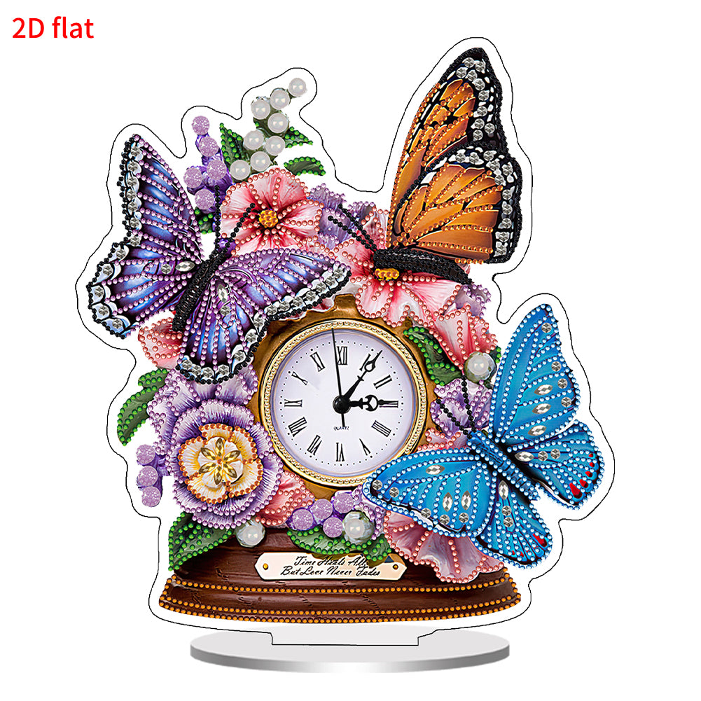Acrylic Special Shaped Flower Butterfly 5D Diamond Painting Clock Art Craft