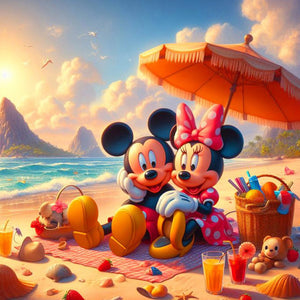 Mickey And Minnie On The Beach 30*30CM(Canvas) Full Round Drill Diamond Painting