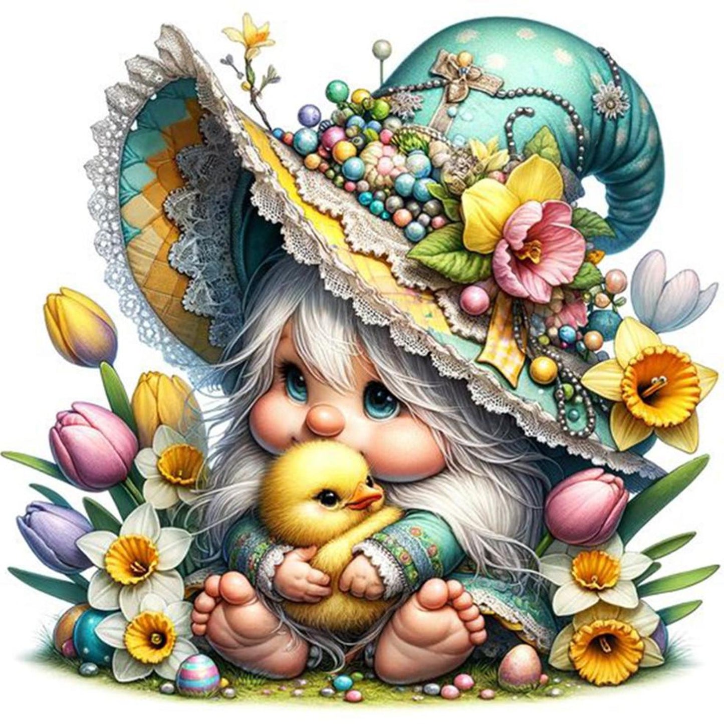 Gnome Holding Little Duck - Full 11CT Stamped Cross Stitch 50x50CM - Yishu