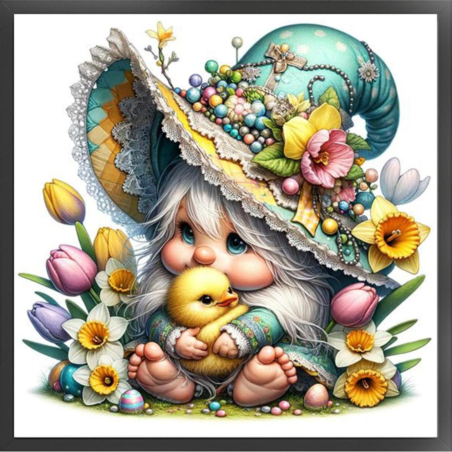 Gnome Holding Little Duck - Full 11CT Stamped Cross Stitch 50x50CM - Yishu