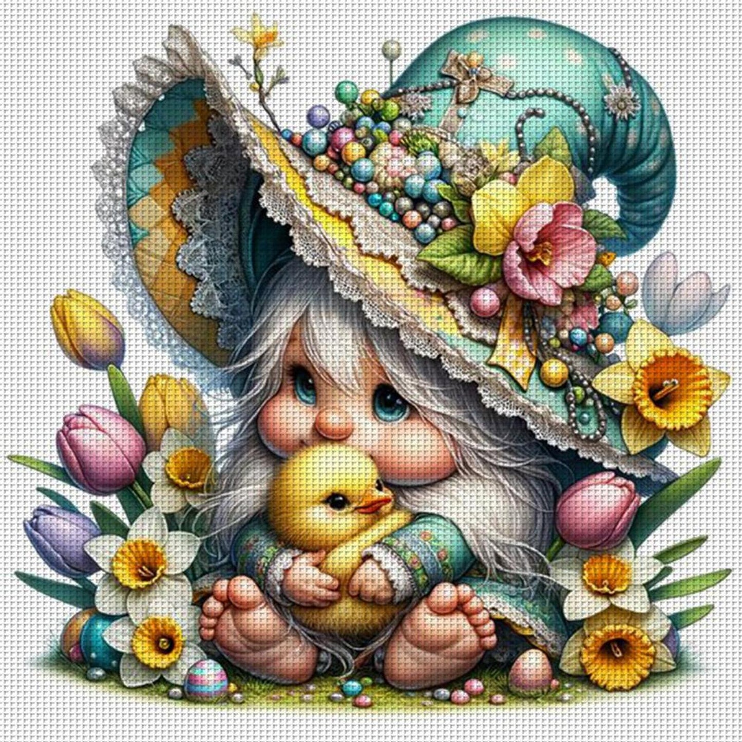 Gnome Holding Little Duck - Full 11CT Stamped Cross Stitch 50x50CM - Yishu