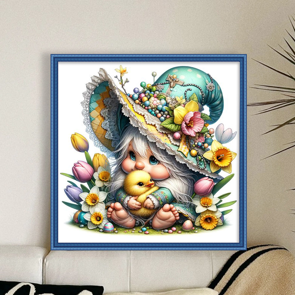 Gnome Holding Little Duck - Full 11CT Stamped Cross Stitch 50x50CM - Yishu
