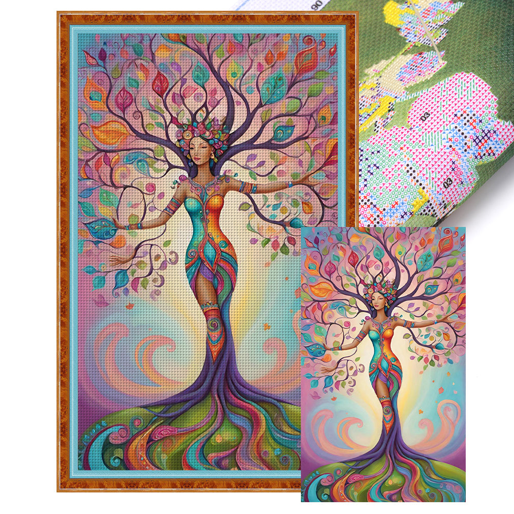 Huancan - Tree Woman - 40*65CM 14CT 2 Stamped Cross Stitch